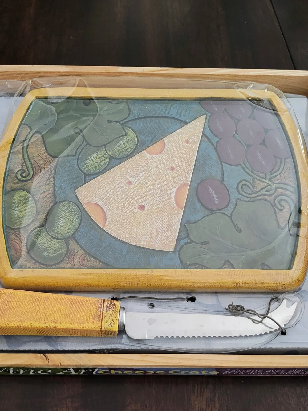 Yellow Handle Serrated Cheese Knife with Matching Decorative Cutting Board